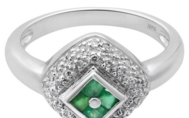 Rachel Koen Diamond & Green Emerald Ladies Ring 14K White Gold Size 6.5
