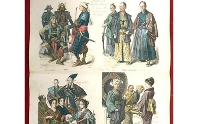 Rare 19thc Costume Plates, Japanese Soldiers, Women