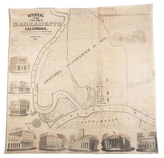 Rare wall map of Sacramento 1854