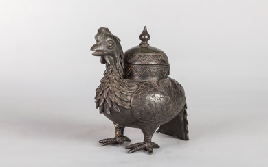 Récipient zoomorphe couvert illustrant un Phoenix. Bronze. Chine. Dynastie...