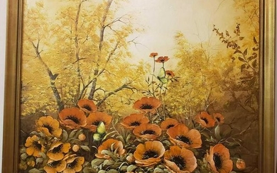 Red Poppies Fall Landscape Oil Painting by Christiana