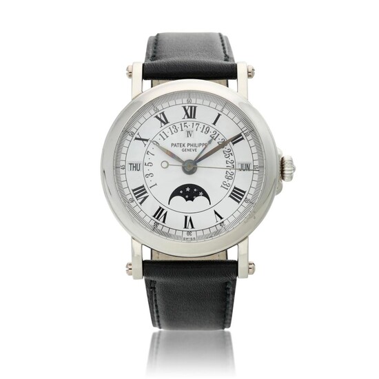 Reference 5059, A platinum perpetual calendar wristwatch with retrograde date, moon phases and leap year indication, Circa 2001, Patek Philippe