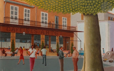 René GUILLEMINOT (1900-1975)Le Café des artsOilon canvas.Signed lower right.(Small lacks).38 x 46 cm