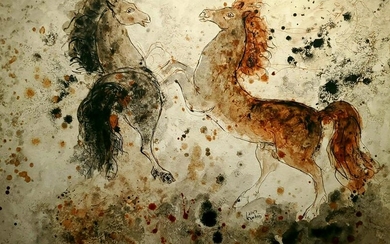 Reuven Rubin 1893-1974 (Israeli) Two Arabian horses
