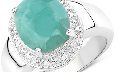 Rhodium Plated 4.70ct Emerald and Diamond Ring