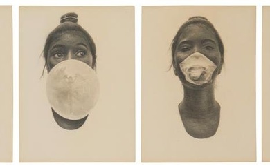 Richard Wyatt Jr (b. 1955), "Bubblegum Problems," 1976, Charcoal and graphite on four sheets of