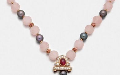 Rose quartz necklace by Boucheron