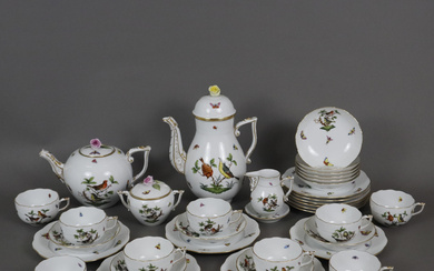 “Rothschild” COFFEE/TEA SERVICE for 12 people - HEREND, Hungary, porcelain, antique relief.