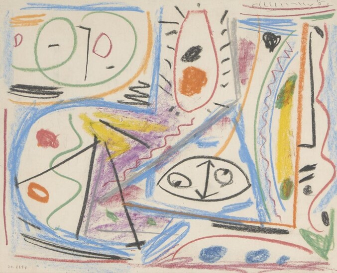 Roy Turner Durrant, British 1925-1998 - Inverted Strawberry Fair, 1982; coloured crayon on paper, signed and dated top right 'Durrant 82' and numbered in pencil lower left '30.2284', 32.8 x 40.5 cm (ARR)