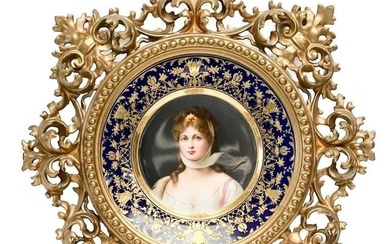 Royal Vienna Austria Hand Painted Porcelain Portrait Queen Louise Plate in Frame