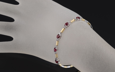 Ruby and diamond bracelet in 18 kt. two-tone gold