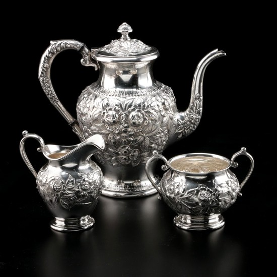 S. Kirk & Son "Repousse Partial Chased" Sterling Silver Three-Piece Tea Set