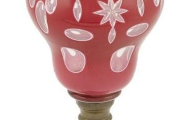 SANDWICH GLASS TRIPLE CUT OVERLAY LAMP Mid-19th Century Height 12.5".