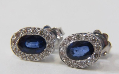 SAPPHIRE & DIAMOND CLUSTER EARRINGS, pair of 18ct white gold...