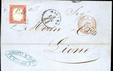 SARDEGNA-FRANCIA 1862 - 40 cent. rosa carminio (16E), perfetto, su...