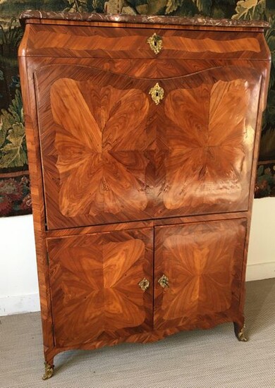 SECRETARY in veneer and butterfly wing marquetry in fretworked frames...