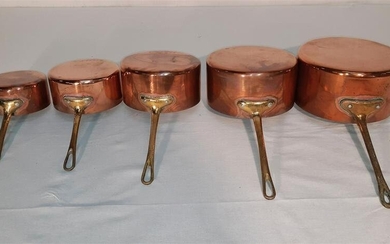 SET OF 5 GRADUATING FRENCH COPPER CULINARY PANS