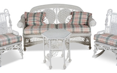 SET OF WHITE PAINTED WICKER