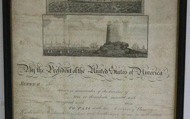 SHIP'S PASSPORT, SIGNED BY PRESIDENT JAMES