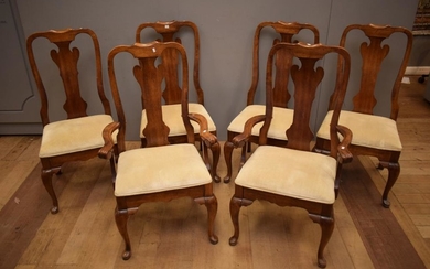 SIX HIGH BACK OAK DINING CHAIRS INCLUDING TWO CARVERS (A/F)