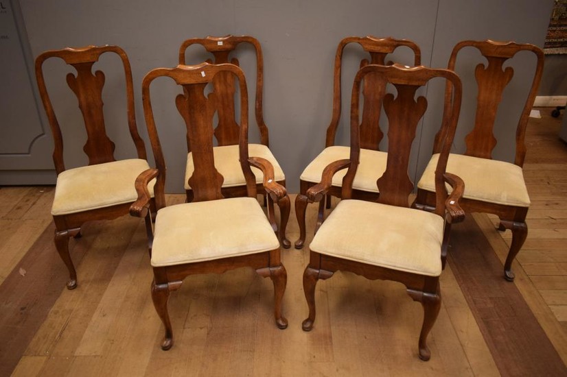 SIX HIGH BACK OAK DINING CHAIRS INCLUDING TWO CARVERS (A/F)