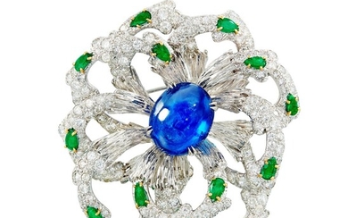 Sapphire, Emerald and Diamond Brooch | 大衛韋伯 | 藍寶石 配 祖母綠 及 鑽石 胸針, David Webb