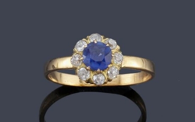 Sapphire ring approx. 0.48 ct and fringe of antique cut