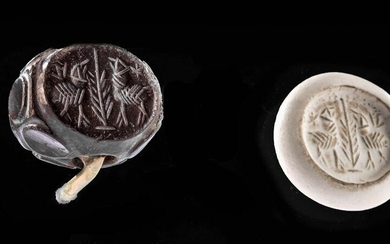 Sasanian Stone Stamp Seal Bead with Zoomorphic Figures