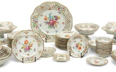 Schumann Bavaria (German) 'Chateau Dresden' Pierced Porcelain Service Ware, Ca. 1940, 74 pcs