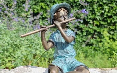 Sculpture, 'boy with flute' - Bronze - recent