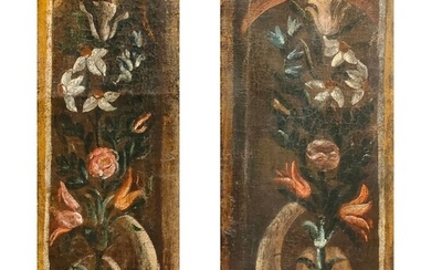 Scuola italiana del XVII secolo - Coppia di tele con fiori