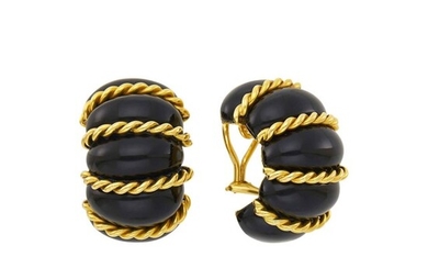 Seaman Schepps Pair of Gold and Black Onyx 'Shrimp' Earclips