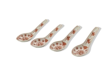 Set of 4 Chinese Iron Red Spoons, Guangxu