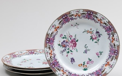 Set of Four Chinese Export Mandarin Palette Porcelain Plates