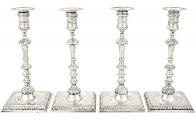 Set of Four English George II Style Sterling Silver Candlesticks