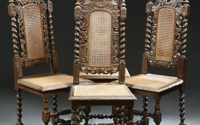 Set of Four French Henri II Style Carved Oak Dining