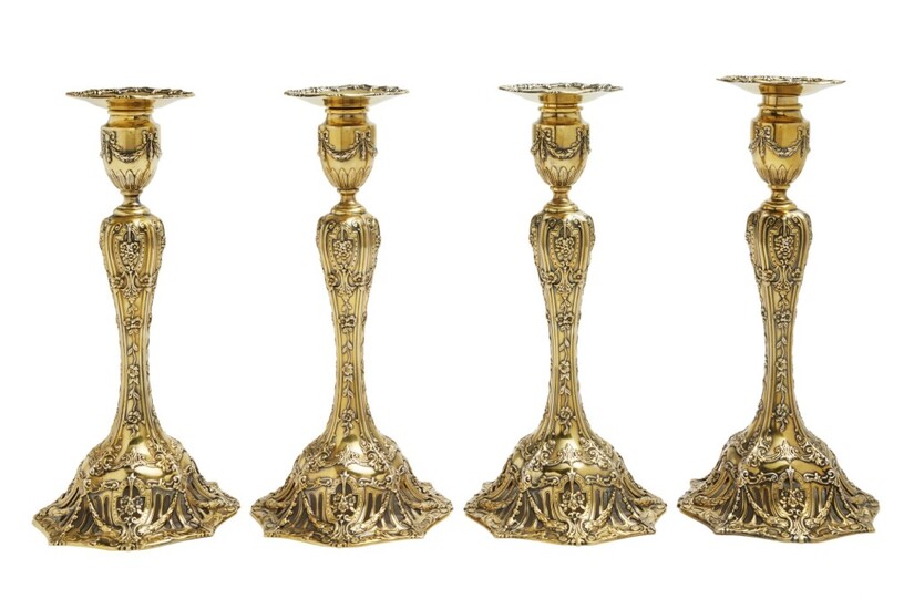 Set of four American silver-gilt candlesticks, J. E. Caldwell, Philadelphia, circa 1909