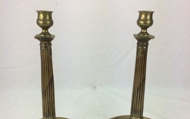 Set of rare Henri II style column candlesticks (2) - Bronze - 17th century