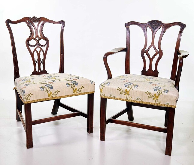 Set of six George III style mahogany Chippendale dining chairs