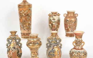 Seven Japanese Satsuma Porcelain Vases