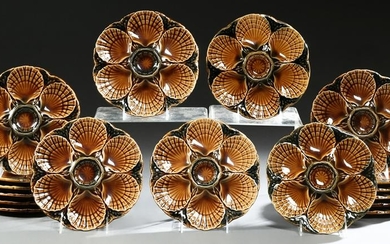 Seventeen Piece Set of French Majolica Oyster Plates