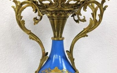 Sevres style French Porcelain Vase. Ornate bronze base