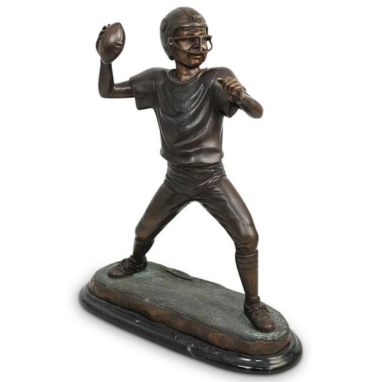 Signed Large Football Player Bronze Sculpture