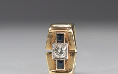 Signet ring Art Deco 18k gold 28p diamond and sapphires (9.6gr)