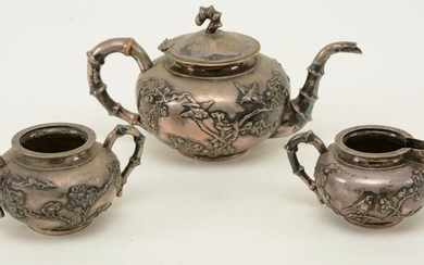 Silver Tea Set. Chinese Export. 19th century. Three