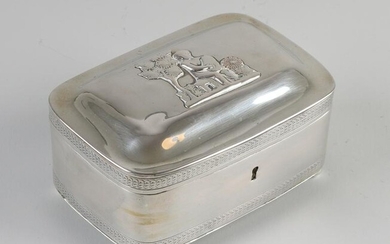 Silver tea box, rectangular model with rounded corners