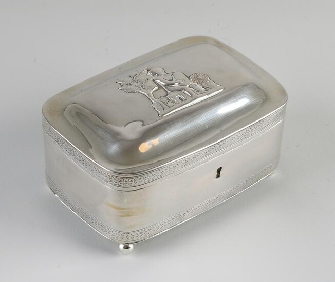 Silver tea box, rectangular model with rounded corners