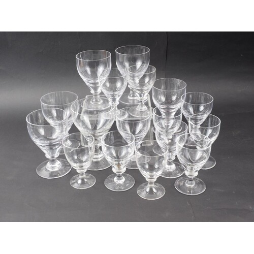 Six blown crystal goblets, two wines and nine ports