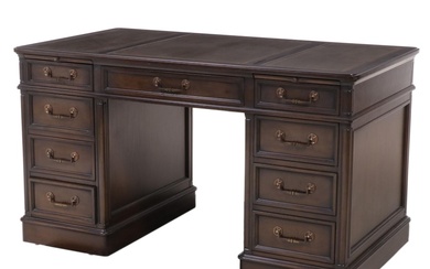 Sligh Furniture Cherrywood-Stained Double-Pedestal Desk, Late 20th Century