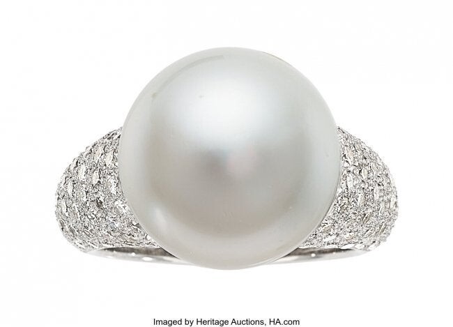 South Sea Cultured Pearl, Diamond, White Gold Ri